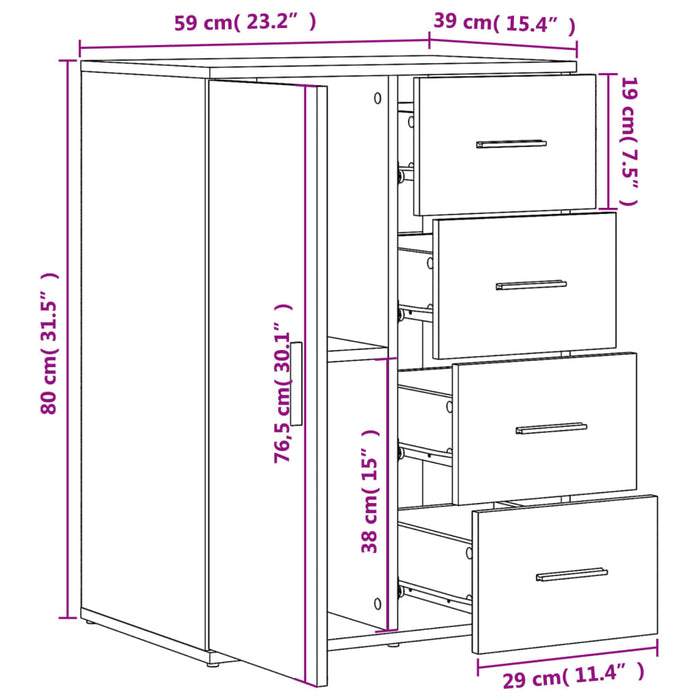 Dressoir 59X39X80 Cm Bewerkt Hout Kleurig