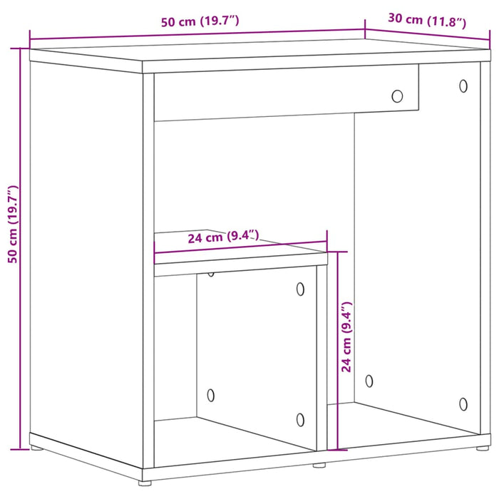 Bijzettafel 50X30X50 Cm Bewerkt Hout Kleurig