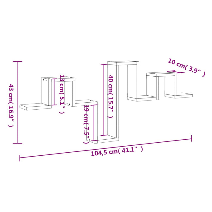 Wandschap 104,5X10X43 Cm Bewerkt Hout Eikenkleurig