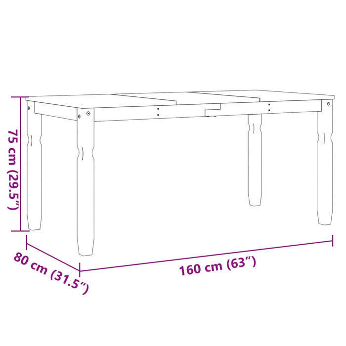 Eettafel Corona 160X80X75 Cm Massief Grenenhout Wit