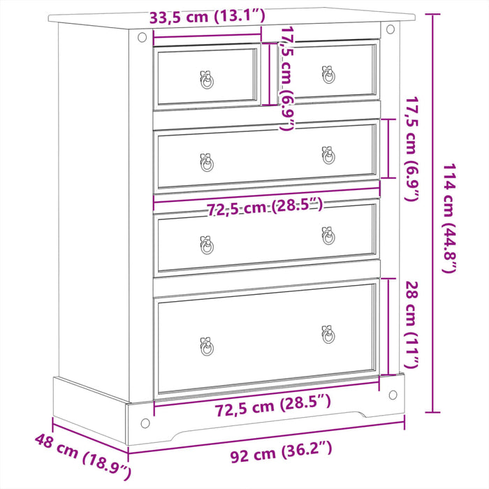 Ladekast Corona 92X48X114 Cm Massief Grenenhout