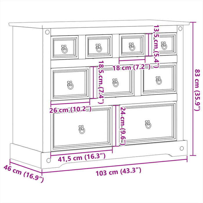 Ladekast Corona 103X46X83 Cm Massief Grenenhout