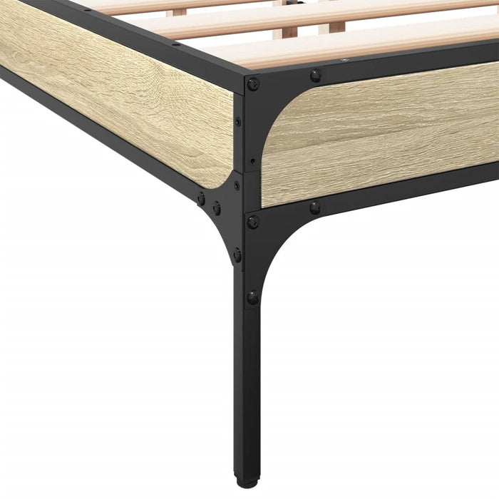 Bedframe Bewerkt Hout Metaal Kleurig Sonoma Eiken