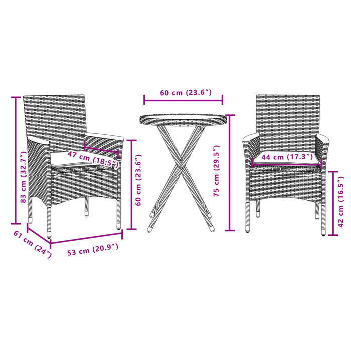 3-Delige Bistroset Met Kussens Poly Rattan En Acaciahout