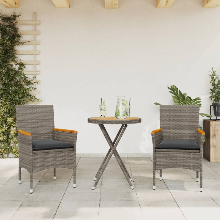 3-Delige Bistroset Met Kussens Poly Rattan En Acaciahout