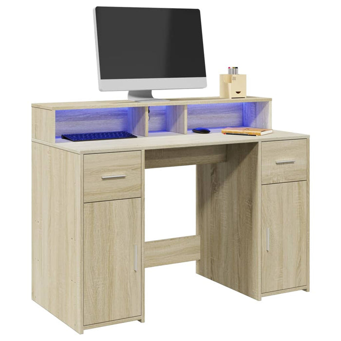 Bureau Met Led-Verlichting Hout Kleur