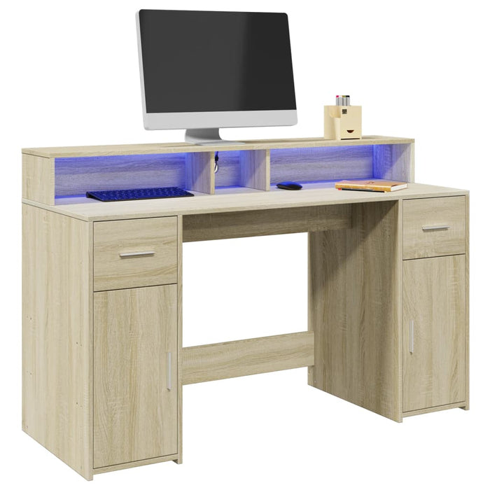 Bureau Met Led-Verlichting Hout Kleur