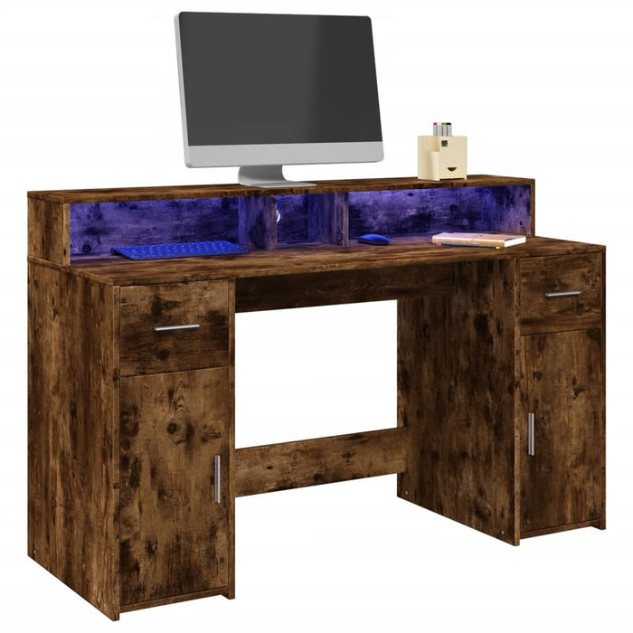 Bureau Met Led-Verlichting Hout Kleur