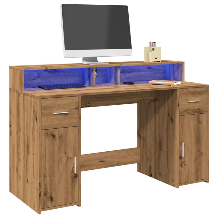 Bureau Met Led-Verlichting Hout Kleur