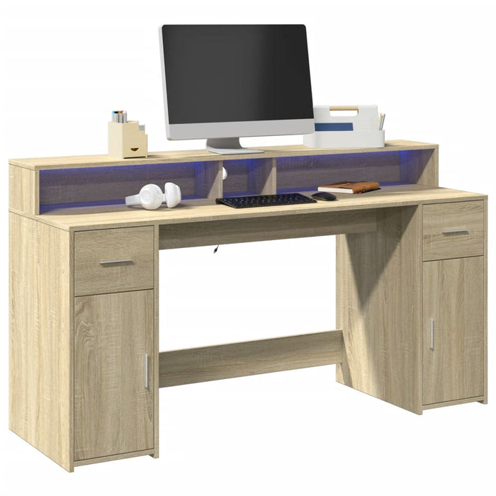 Bureau Met Led-Verlichting Hout Kleur