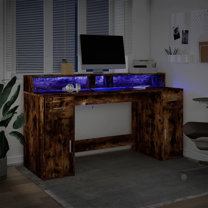 Bureau Met Led-Verlichting Hout Kleur