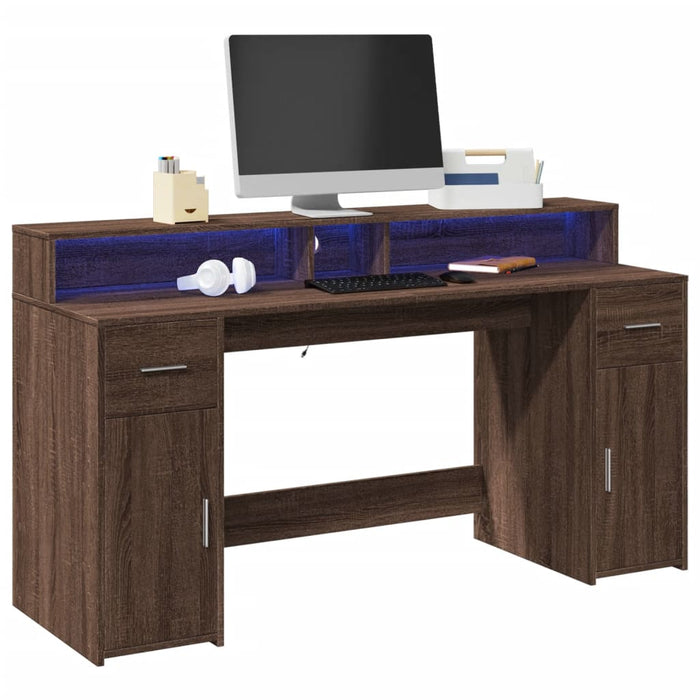 Bureau Met Led-Verlichting Hout Kleur