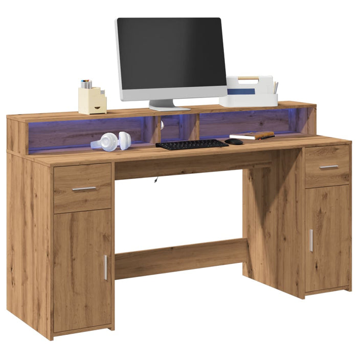 Bureau Met Led-Verlichting Hout Kleur