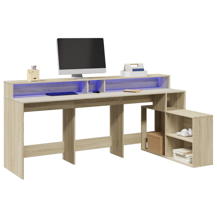 Bureau Met Led-Verlichting 200X104X91 Cm Hout Artisanaal Eiken