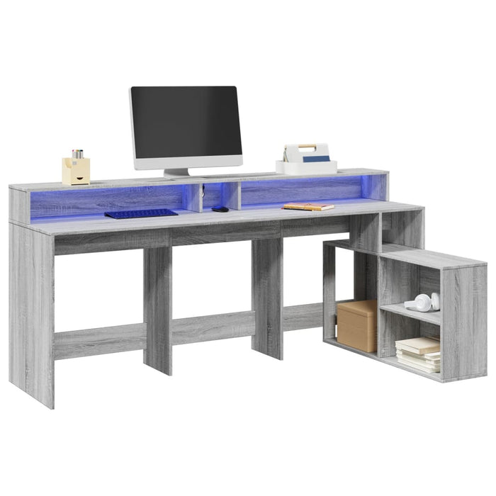 Bureau Met Led-Verlichting 200X104X91 Cm Hout Artisanaal Eiken