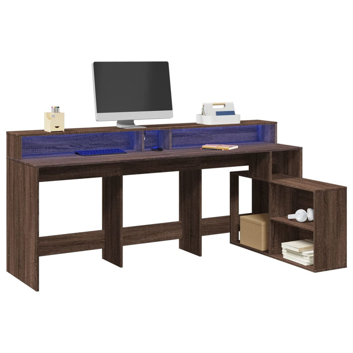 Bureau Met Led-Verlichting 200X104X91 Cm Hout Artisanaal Eiken