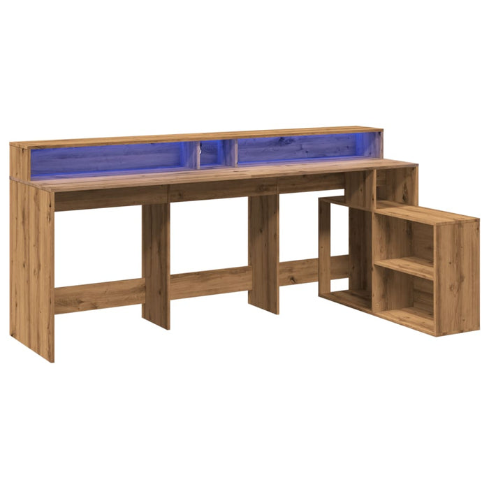 Bureau Met Led-Verlichting 200X104X91 Cm Hout Artisanaal Eiken