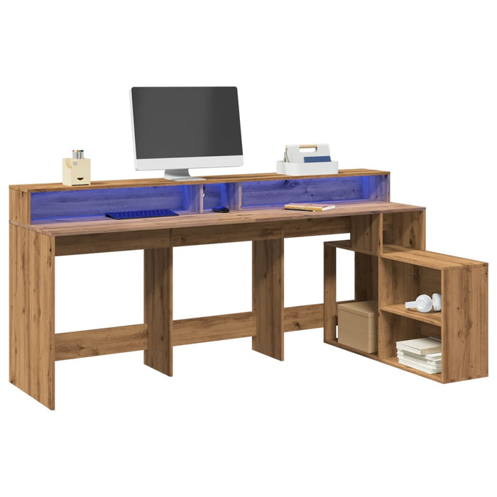 Bureau Met Led-Verlichting 200X104X91 Cm Hout Artisanaal Eiken