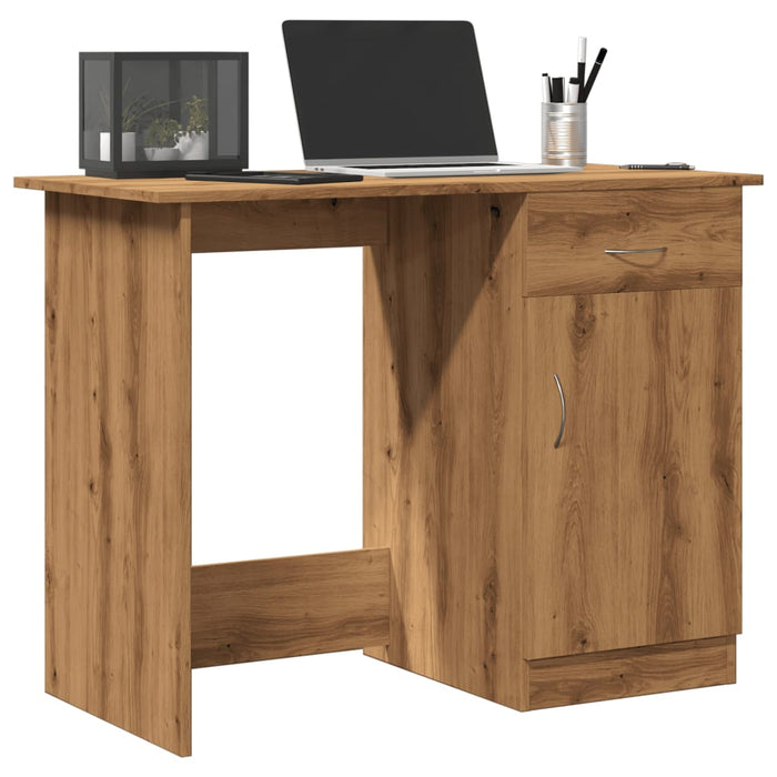 Bureau 100X50X76 Cm Bewerkt Hout Artisanaal Eikenkleur