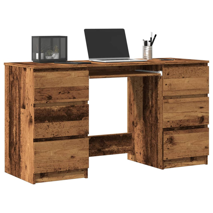 Bureau 140X50X77 Cm Bewerkt Hout Artisanaal Eikenkleur