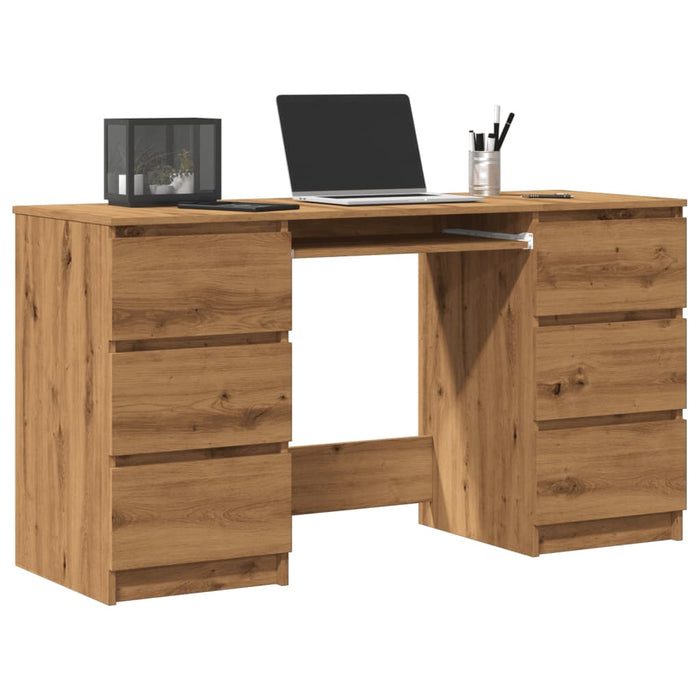 Bureau 140X50X77 Cm Bewerkt Hout Artisanaal Eikenkleur