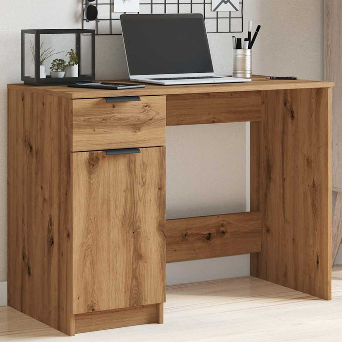 Bureau 100X50X75 Cm Bewerkt Hout Artisanaal Eikenkleur