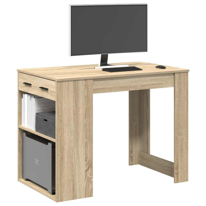 Bureau Met Lade En Plank 102X62X77,5 Cm Hout Artisanaal Eiken