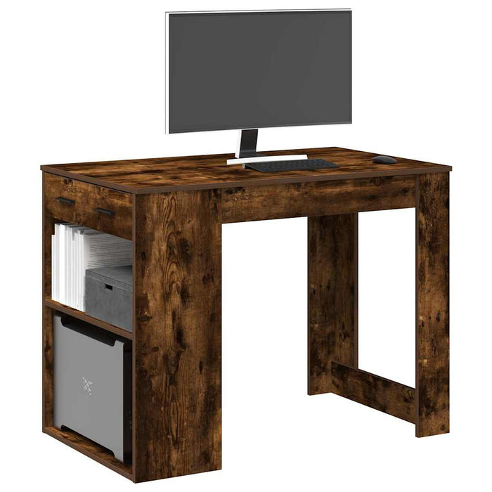 Bureau Met Lade En Plank 102X62X77,5 Cm Hout Artisanaal Eiken