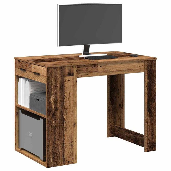 Bureau Met Lade En Plank 102X62X77,5 Cm Hout Artisanaal Eiken