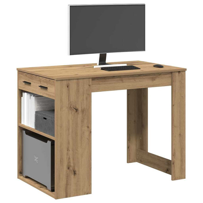 Bureau Met Lade En Plank 102X62X77,5 Cm Hout Artisanaal Eiken