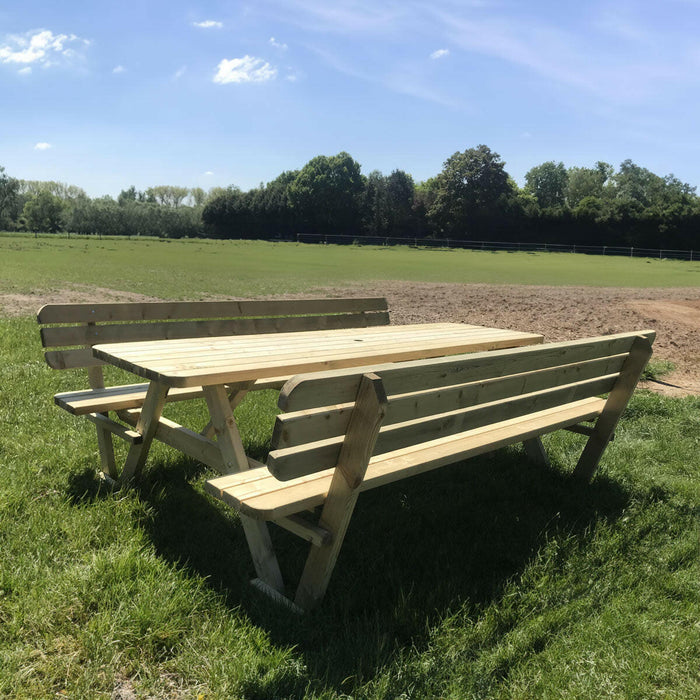 PICKNICKTAFEL met rugleuningen - 240 cm lang - 4 cm dikte