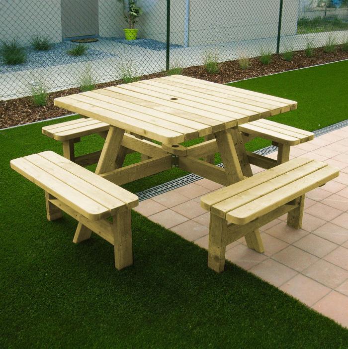 Ruime vierkante picknicktafel voor grote gezelschappen - 4 cm dikte