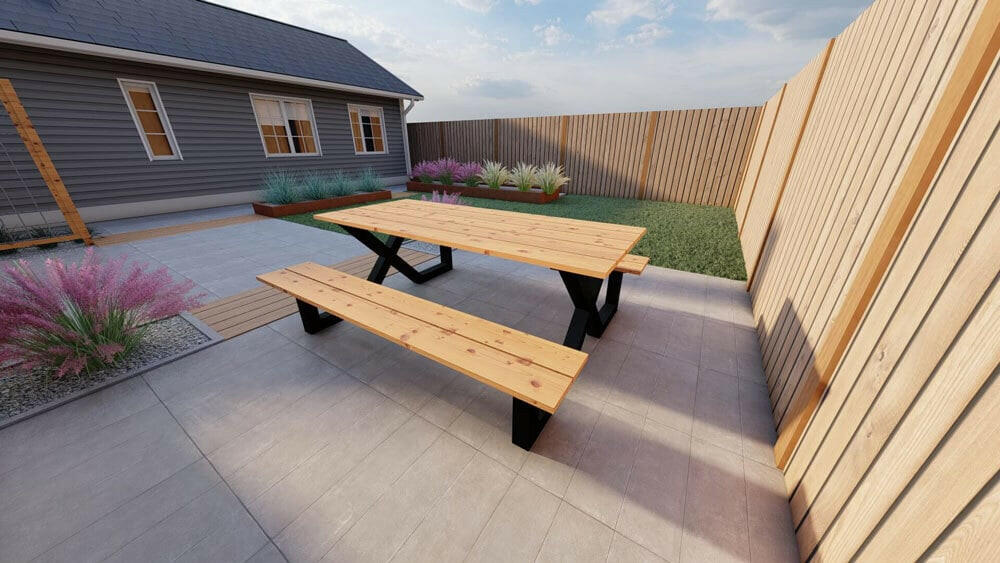 Stalen picknicktafel met douglas tafelblad 250cm. Model X.