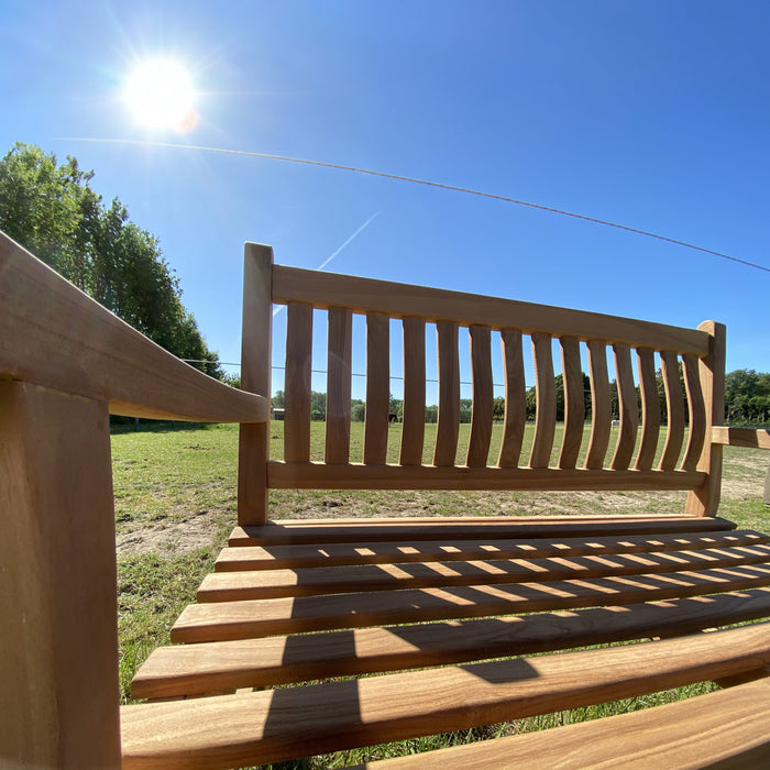 Banc de jardin en teck (120 x 91 cm) dordogne - épaisseur des pieds 5 cm