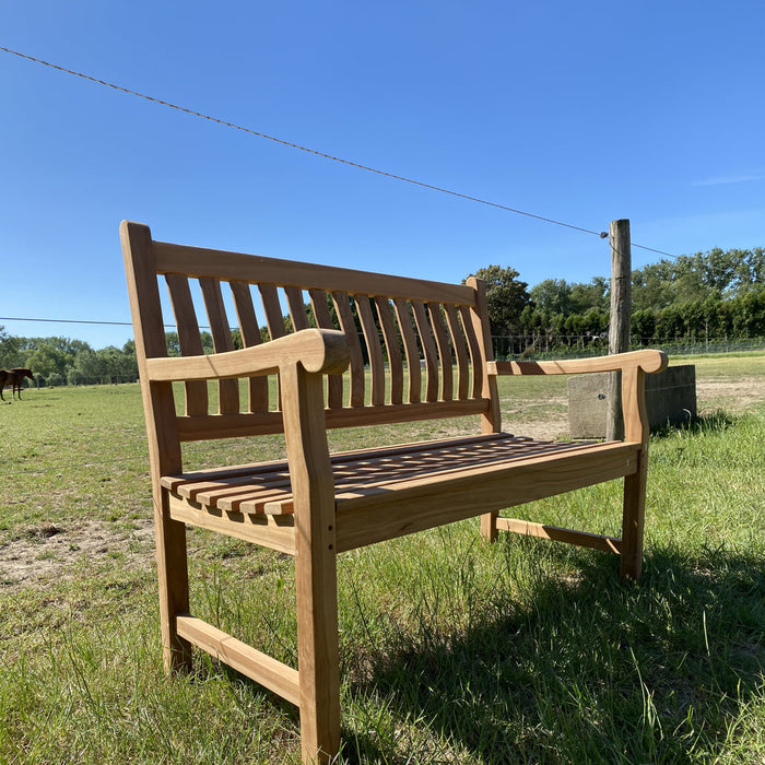 Banc de jardin en teck (120 x 91 cm) dordogne - épaisseur des pieds 5 cm