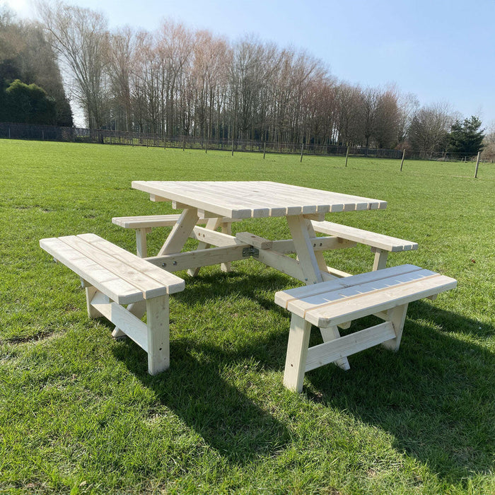 Ruime picknicktafel voor 8 personen - Natuurlijk hout