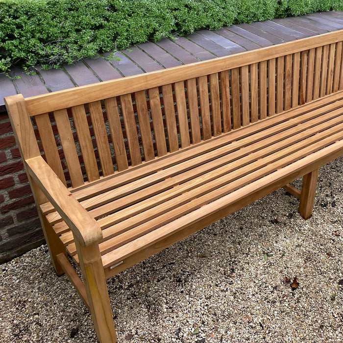 Gartenbank aus Teakholz, 3 Beine (250 x 91 cm), Norwich – 6 cm Beinstärke