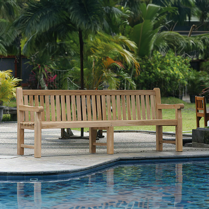 Banc de jardin en teck 3 pieds (300 x 91 cm) Norwich - épaisseur des pieds 6 cm