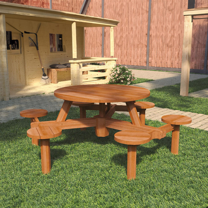 Ronde Hardhouten Picknicktafel (230 x 77 cm) - Voor 6 Personen