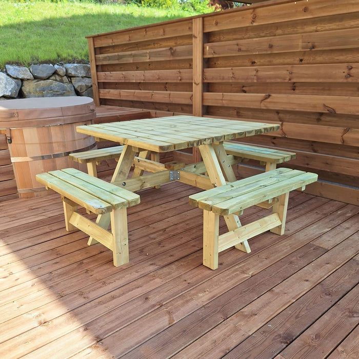 Picknicktafel vierkant 200 cm x 200 cm KING ® / 4cm dikte