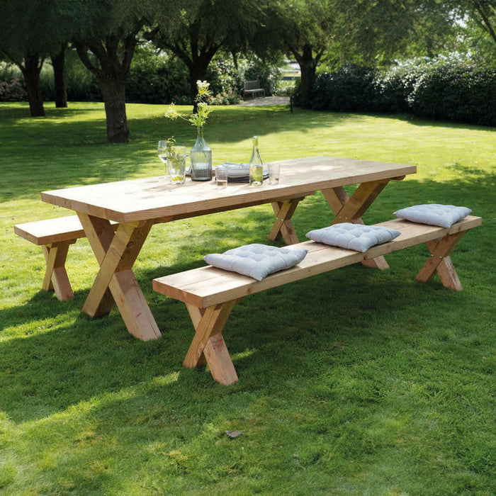 Ensemble de table de jardin Douglas Xavi 245 cm (1 table, 2 bancs) (KING ®)